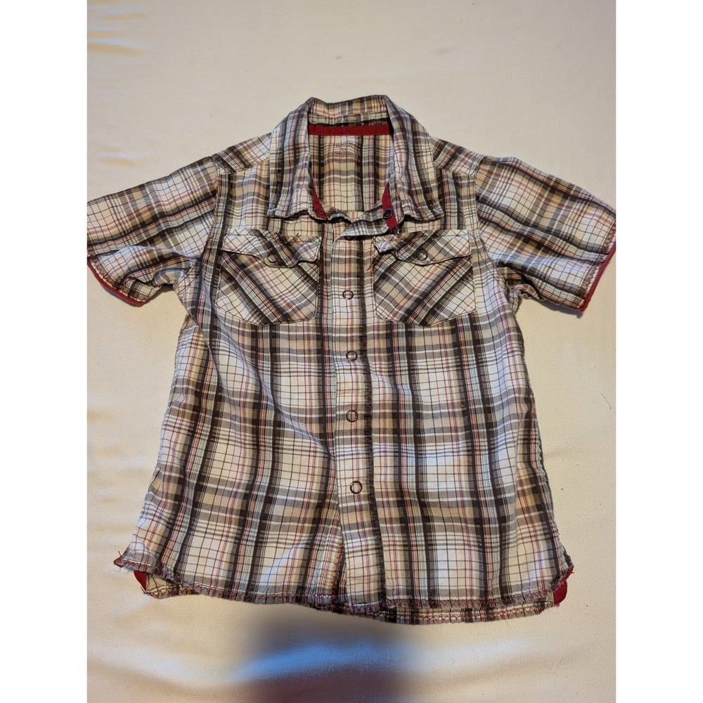 Sonoma Life + Style Boys Plaid Button Down Shirt Brown Red Size S 4 Snap Front